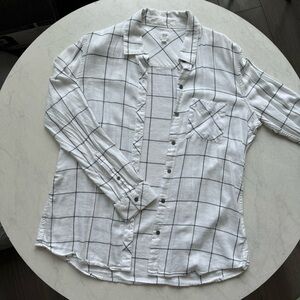 White and black checkered button down shirt